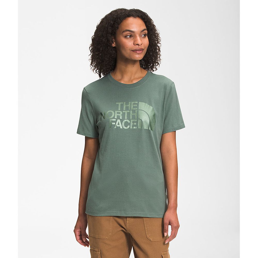 The North Face T-Shirts Womens Australia - The North Face Short Sleeve Half Dome Cotton Green (TAK-5